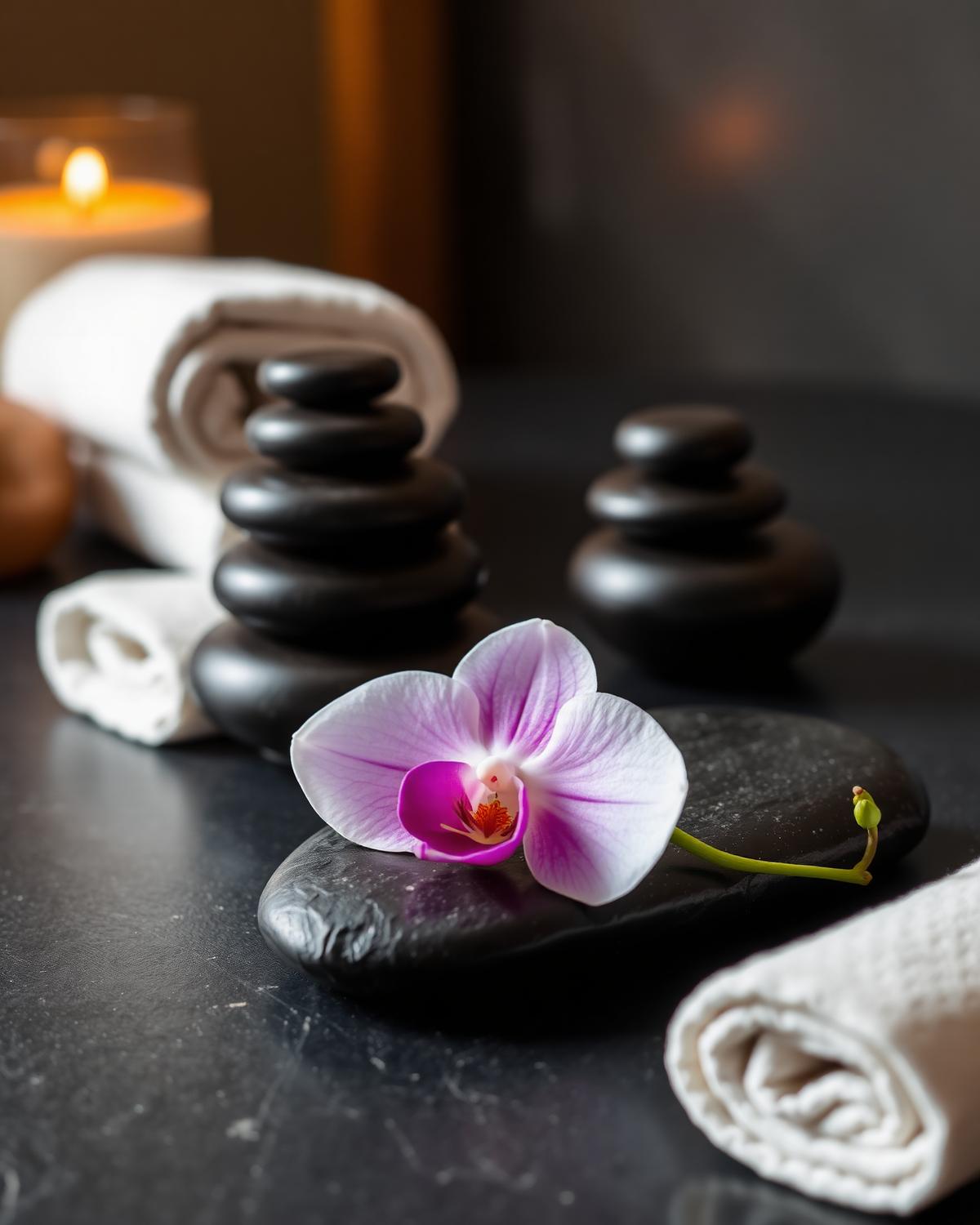 Spa stones and towels